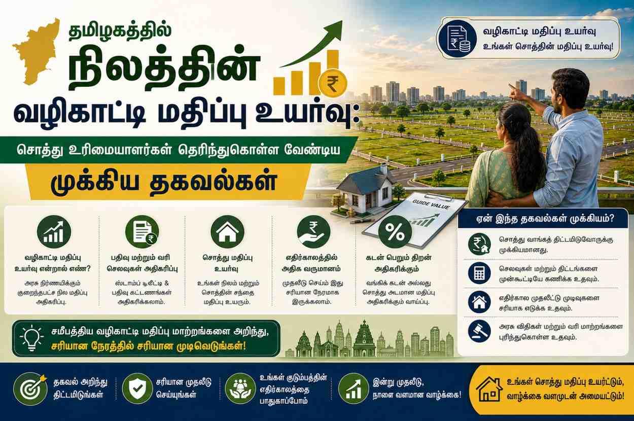 தமிழகத்தில் நிலத்தின் வழிகாட்டி மதிப்பு உயர்வு: சொத்து உரிமையாளர்கள் தெரிந்துகொள்ள வேண்டிய முக்கிய தகவல்கள்
