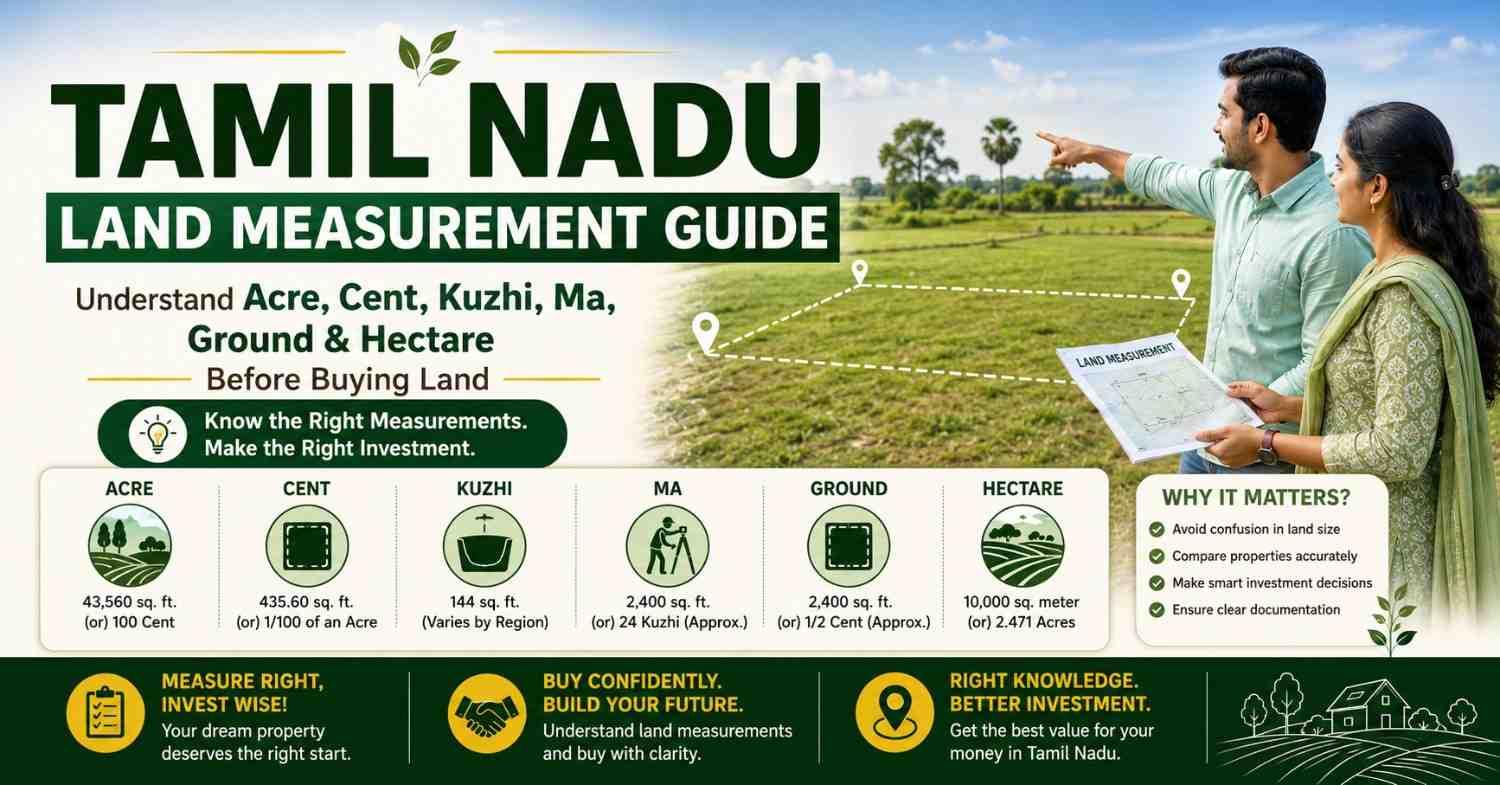 Tamil Nadu Land Measurement Guide: Understand Acre, Cent, Kuzhi, Ma, Ground & Hectare Before Buying Land